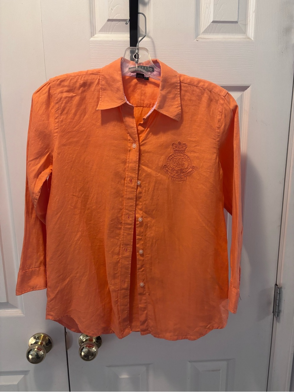 Ralph Lauren Coral Orange Long-Sleeve Button-Down Shirt with Crest